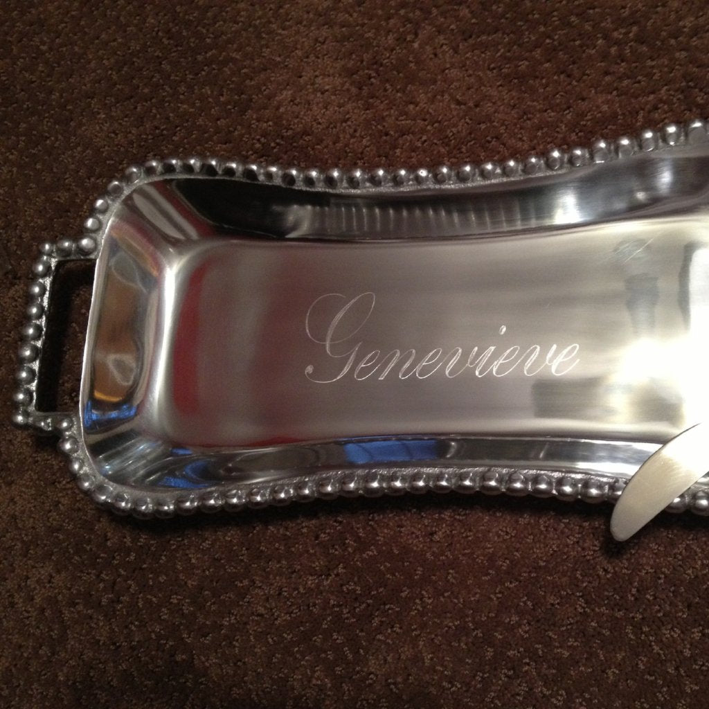 Beaded Silver Bread Tray with Handles and Spreader