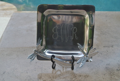 Decorative, Silver Dragonfly Tray with Spreader