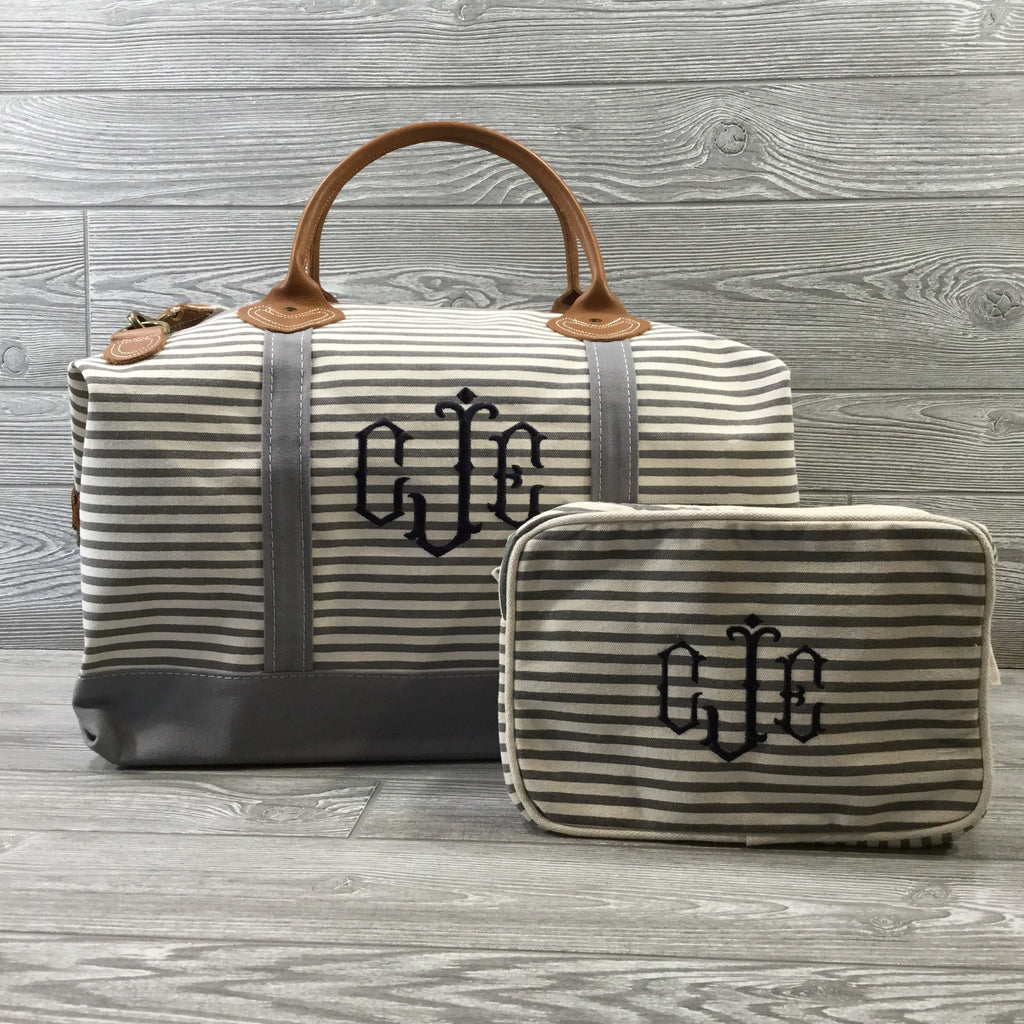 Makeup Bag, Canvas with Gray Pinstripe Pattern