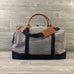 Weekender Navy Striped Canvas Bag, Navy Trim and Leather Handles