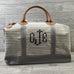 Weekender Gray Striped Canvas Bag, Gray Trim and Leather Handles