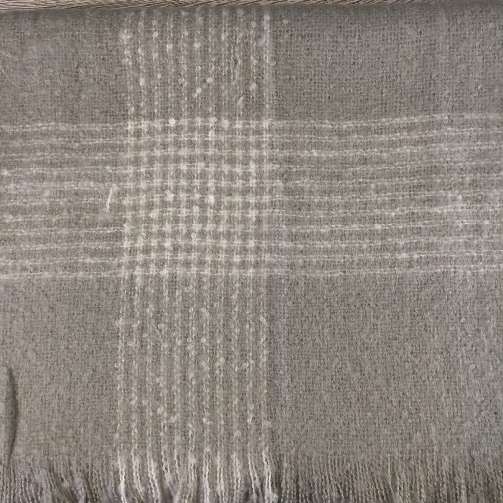 Blanket, Mohair Throw, Gray With Cream Striped Border