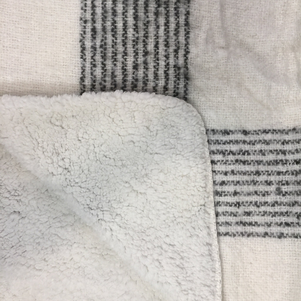 Blanket, Mohair Throw with Sherpa Lining, Cream with Dark Gray Border