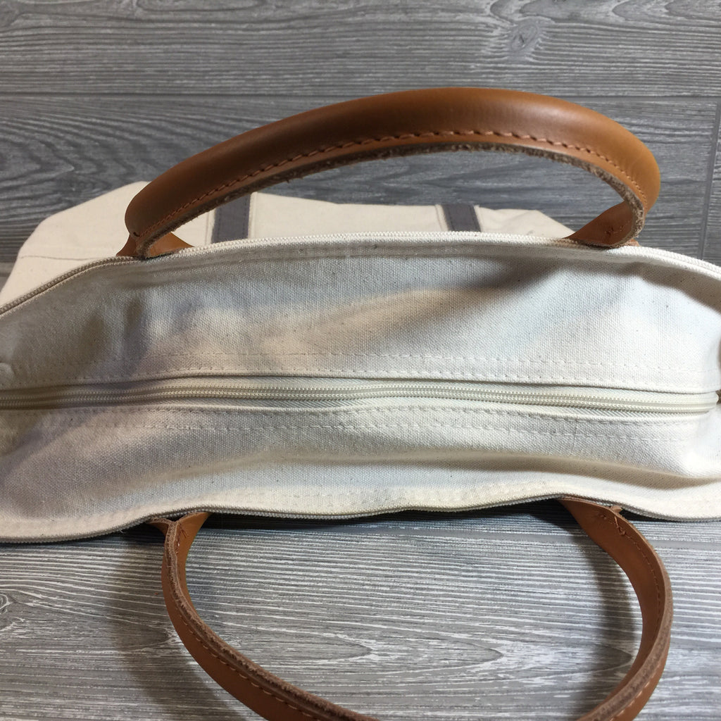 Canvas Tote, Flight Bag with Zippered Top with Leather Handles, 3 Trim Colors