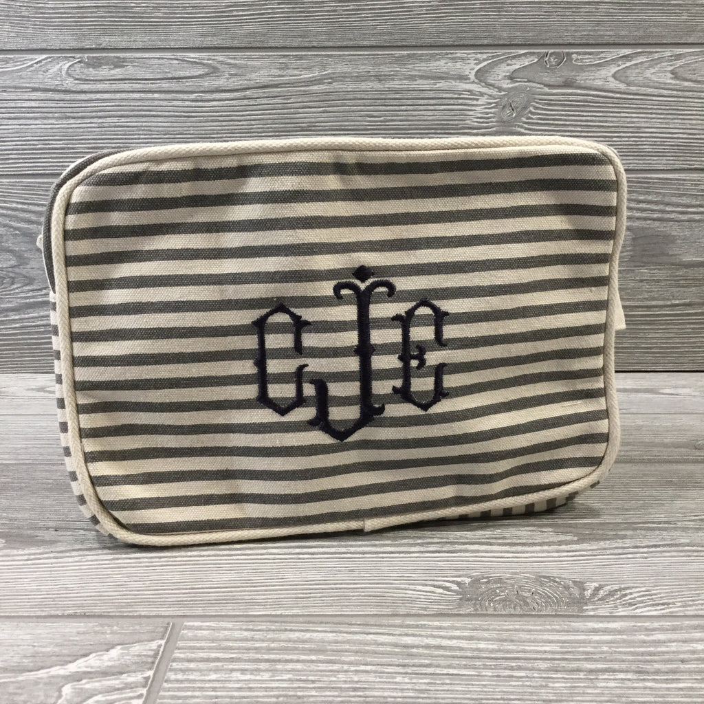 Makeup Bag, Canvas with Gray Pinstripe Pattern