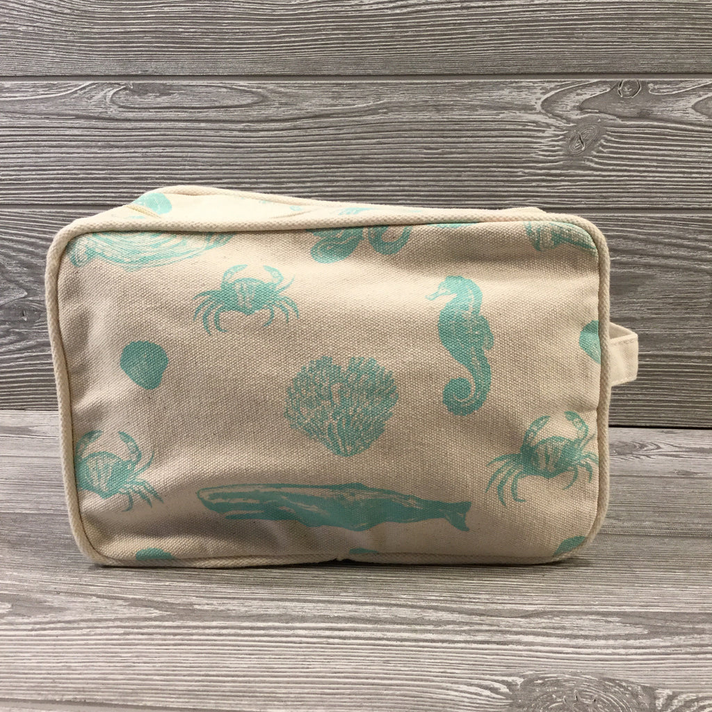 Makeup Bag, Canvas Turquoise Sea Life, Exterior Zipper