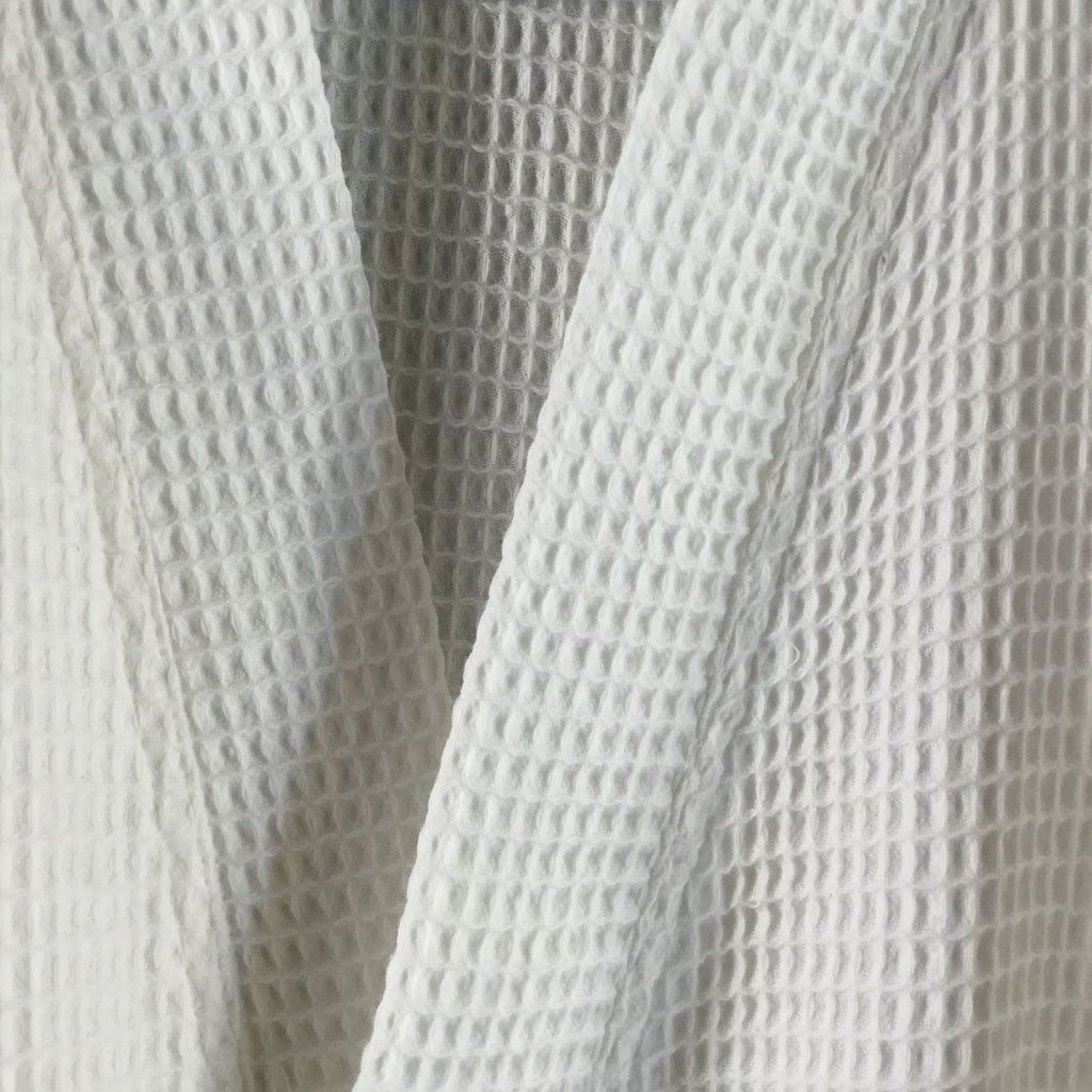 Robe, Long Kimono Style Waffle Texture, White Polyester and Cotton
