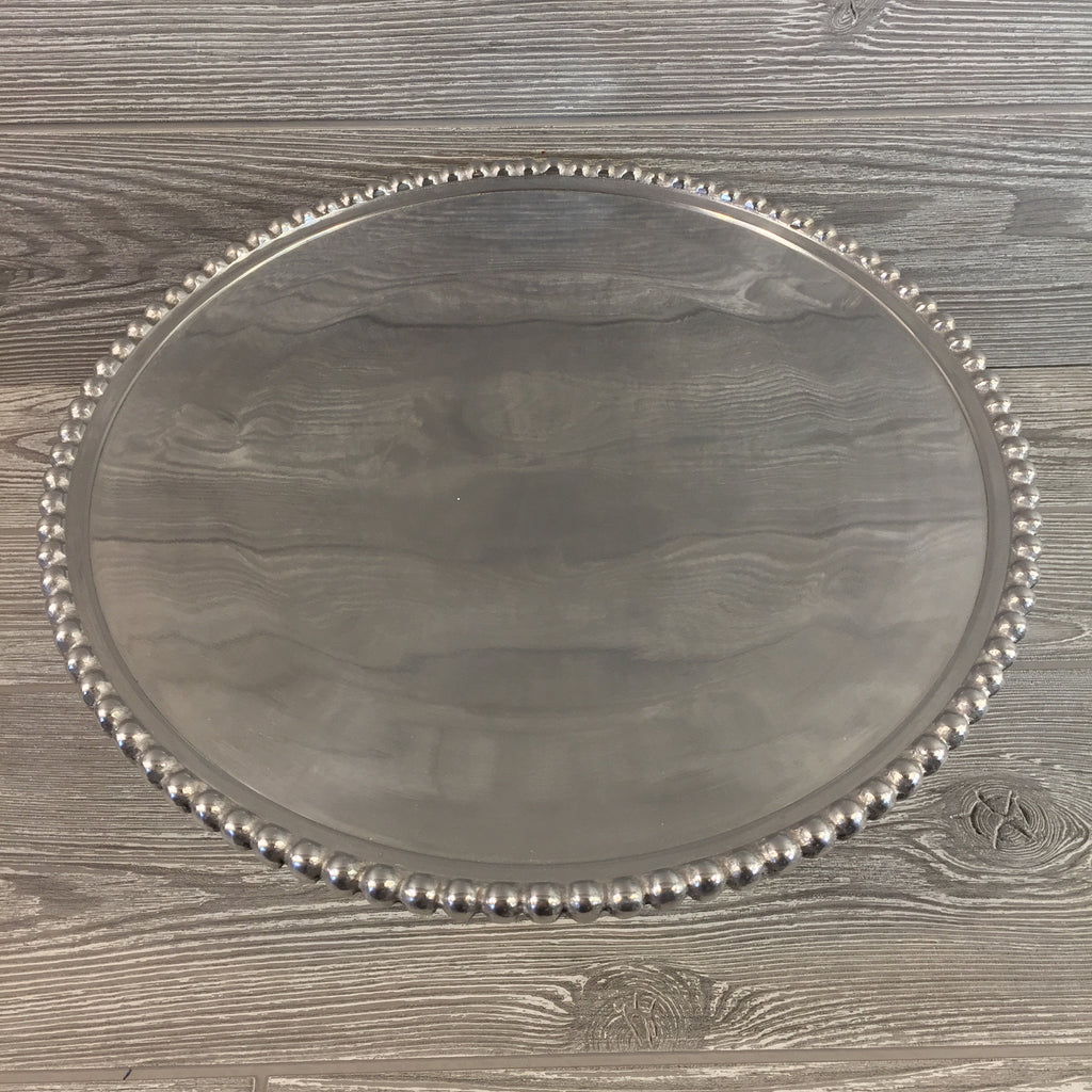 Beaded Silver Cake Stand on Pedestal