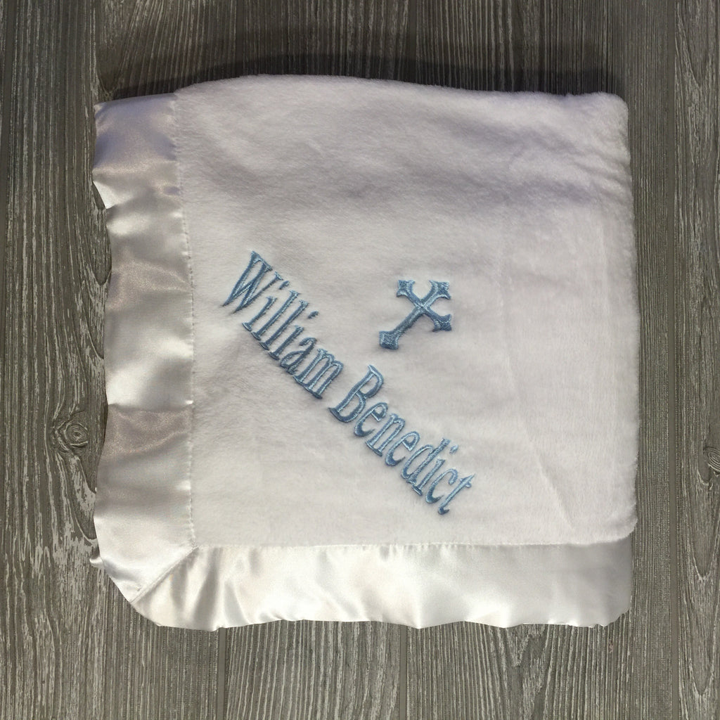 Kids and Babies, Microfleece Baby Blanket, White with Matching Trim