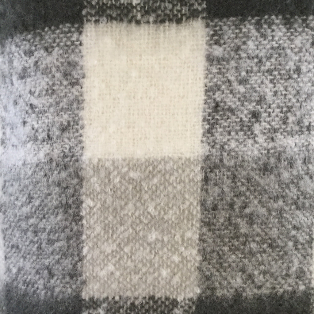 Blanket, Plaid Mohair Throw with Sherpa Lining, Gray and Cream Plaid