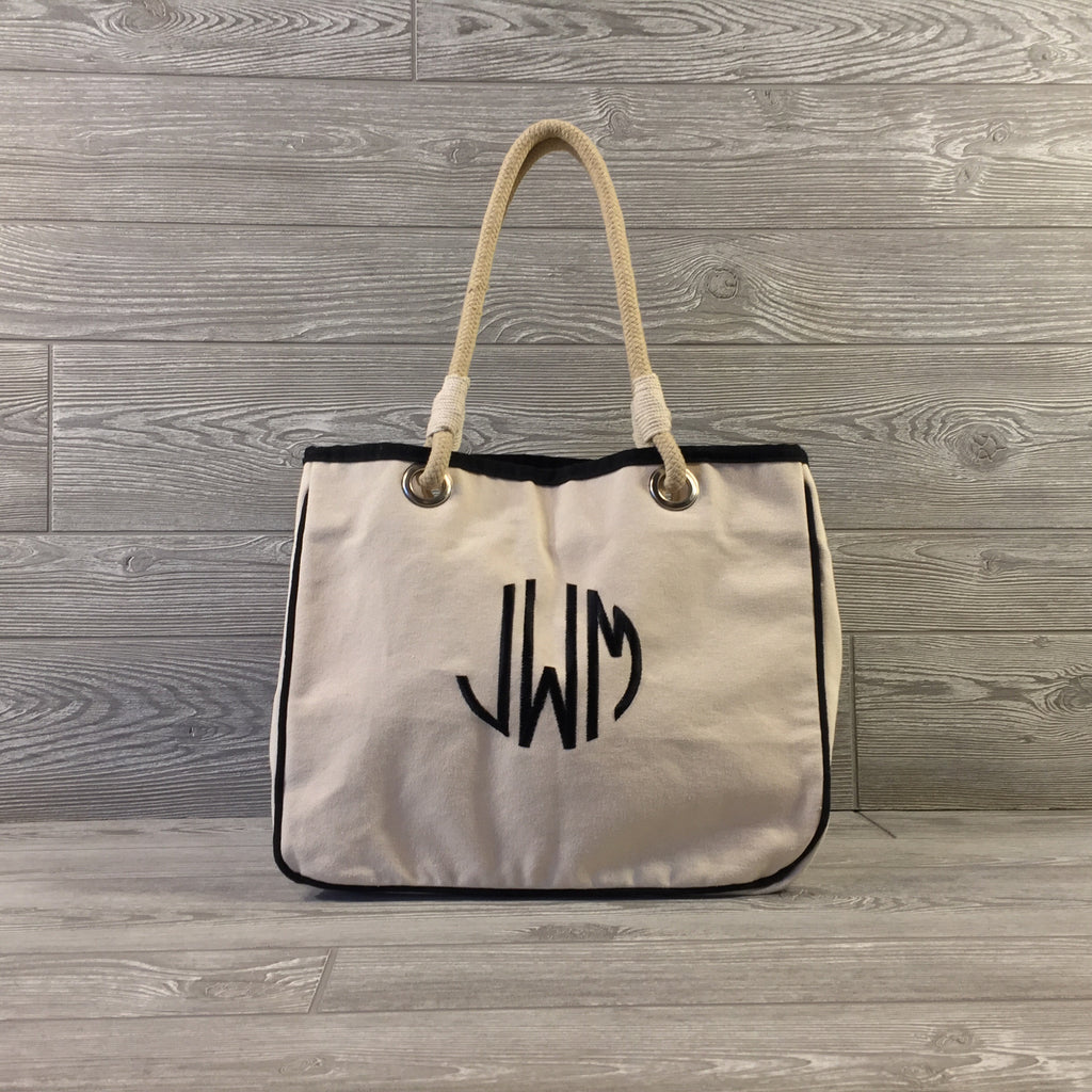 Canvas Tote, Hard-Bottom with Rope Handles, 3 Trim Colors