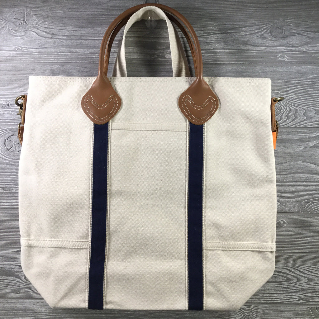 Canvas Tote, Flight Bag with Zippered Top with Leather Handles, 3 Trim Colors