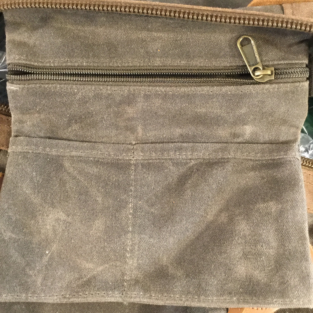 Distressed Waxed Canvas Weekender, Olive Green with Brown Trim and Tan Leather Handles