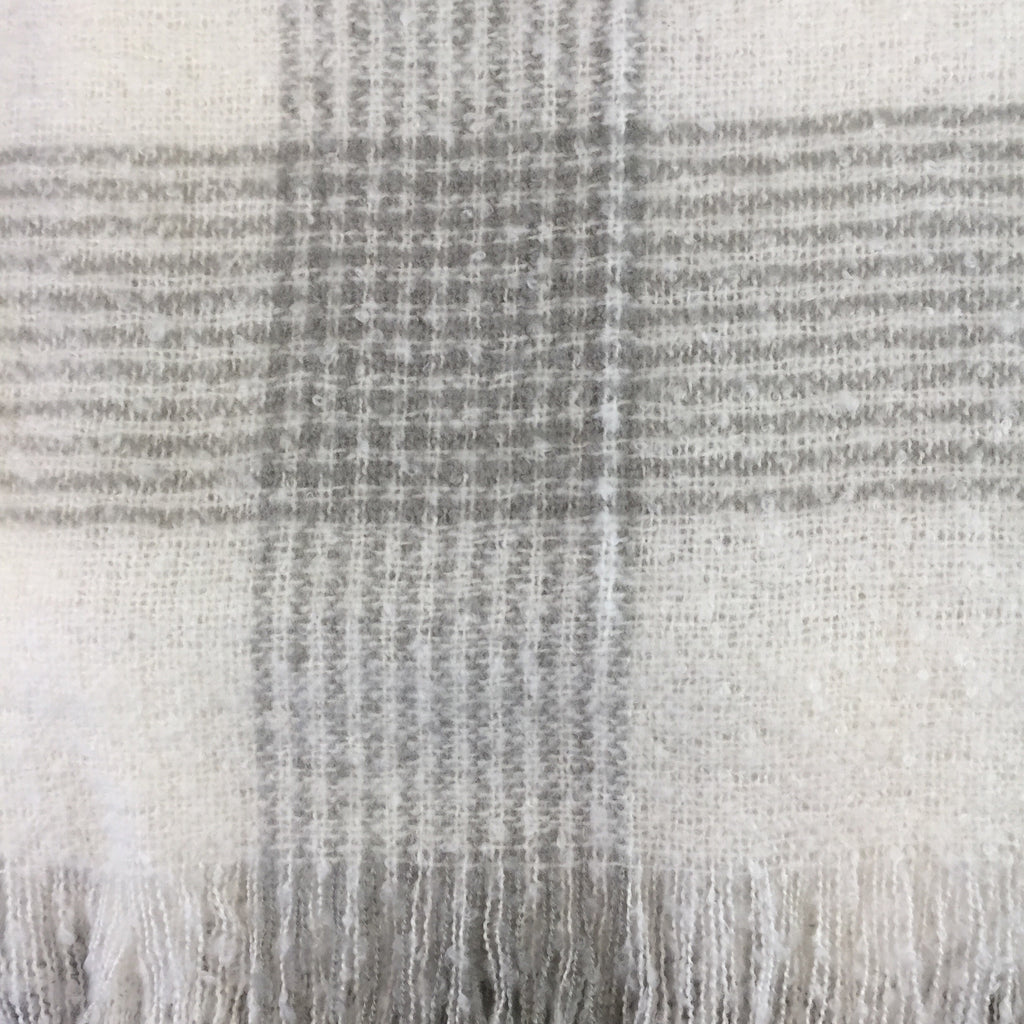 Blanket, Mohair Throw, Cream with Gray Striped Border