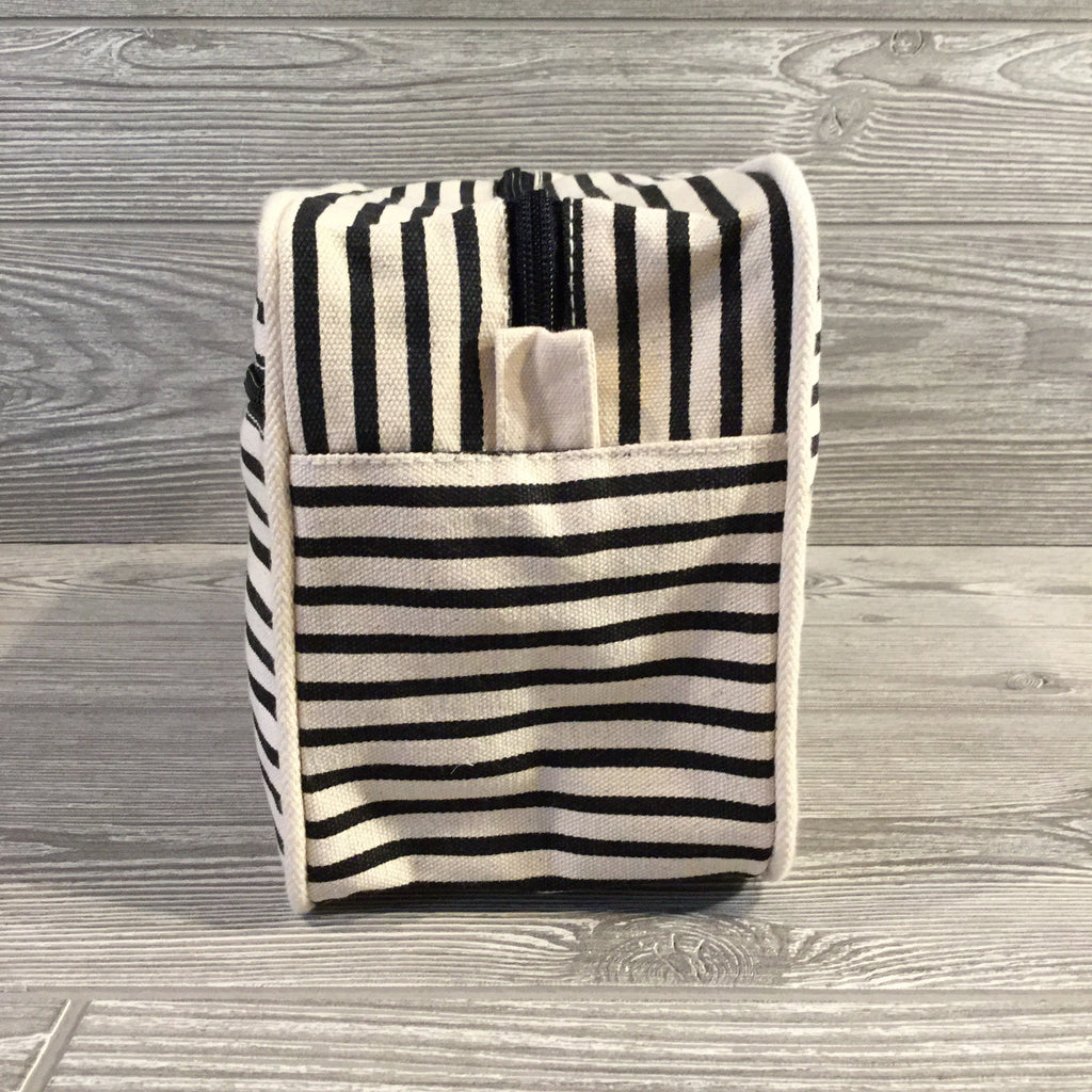 Makeup Bag, Canvas with Navy Pinstripe Pattern