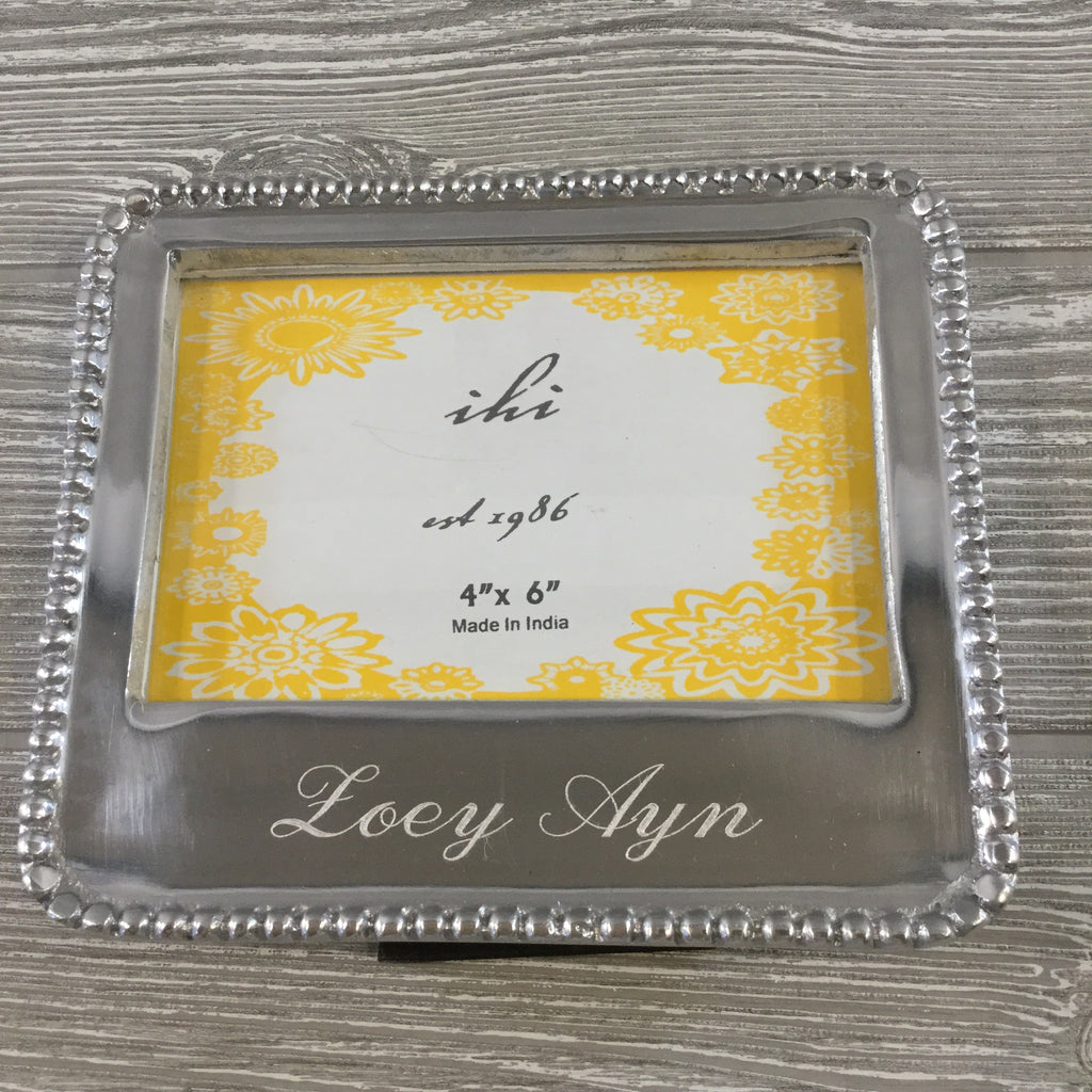 Decorative Small Beaded Silver Picture Frame for 4" x 6" Photo