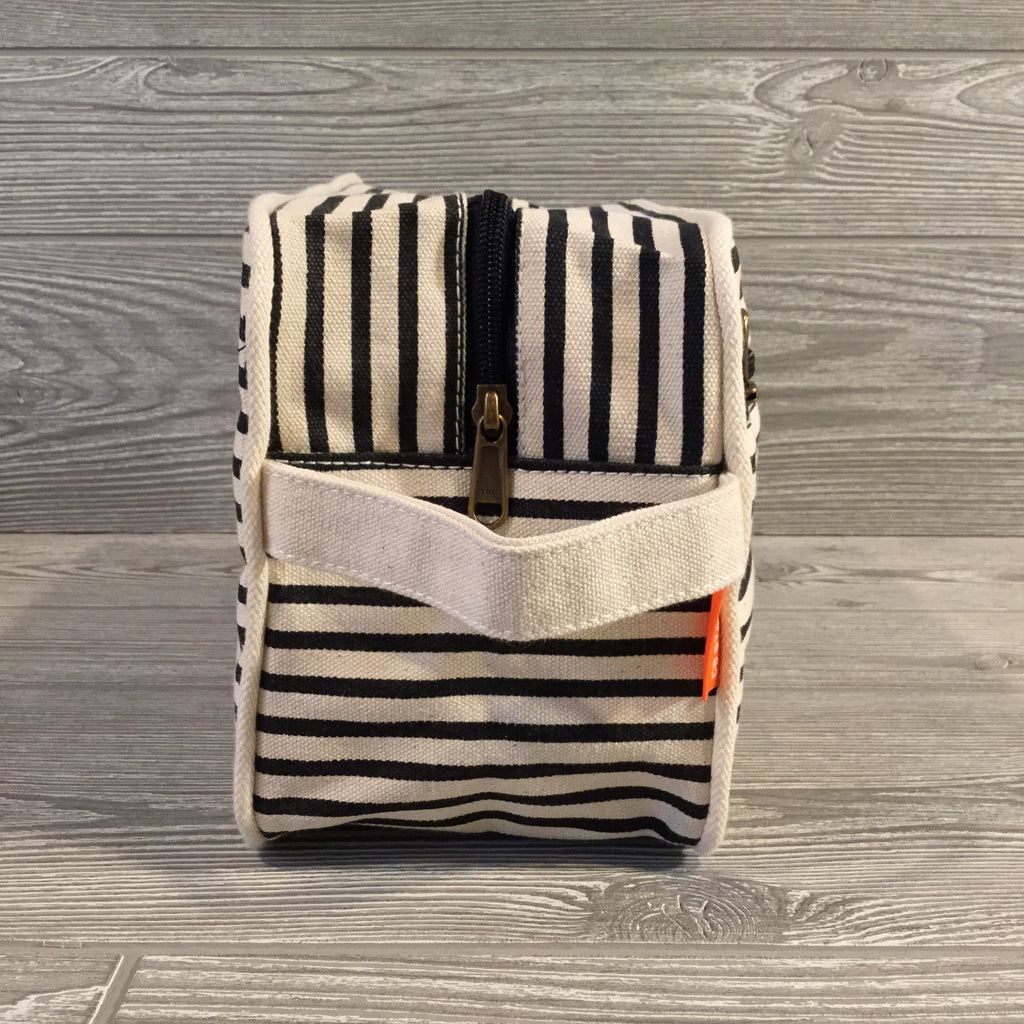 Makeup Bag, Canvas with Navy Pinstripe Pattern