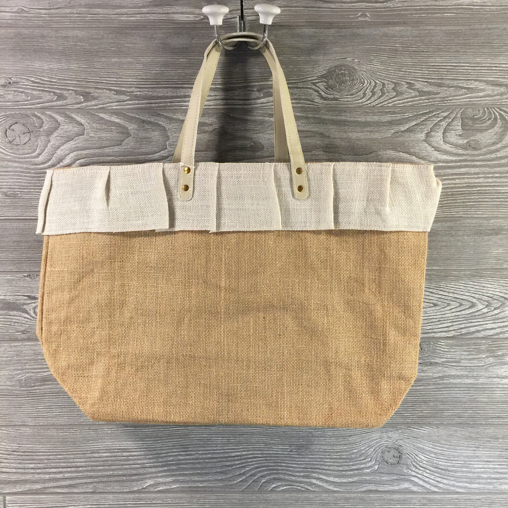 Jute Tote, Burlap with Zippered Top and Leather Handles, 6 Colors