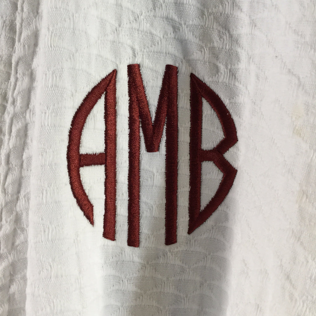 Robe, Long Kimono Style Sea Shell Pattern, White Polyester and Cotton