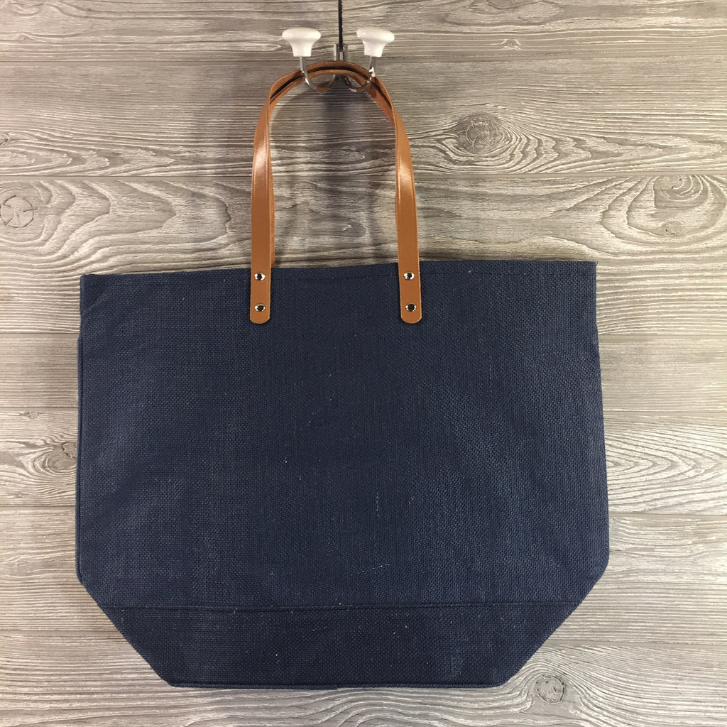 Jute Tote, Burlap with Zippered Top and Leather Handles, 6 Colors