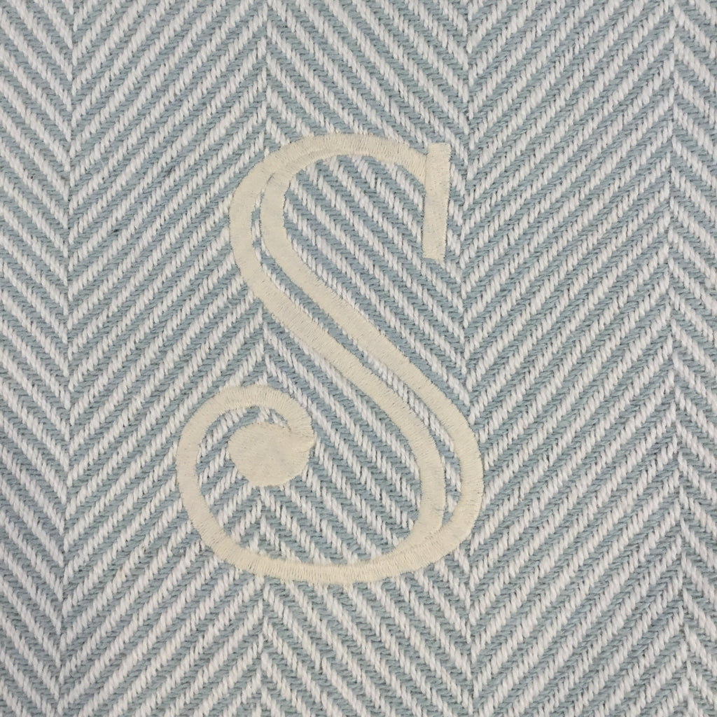 Blanket, Cotton Throw, Sea Glass and Cream Herringbone with Fringe