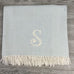 Blanket, Cotton Throw, Sea Glass and Cream Herringbone with Fringe