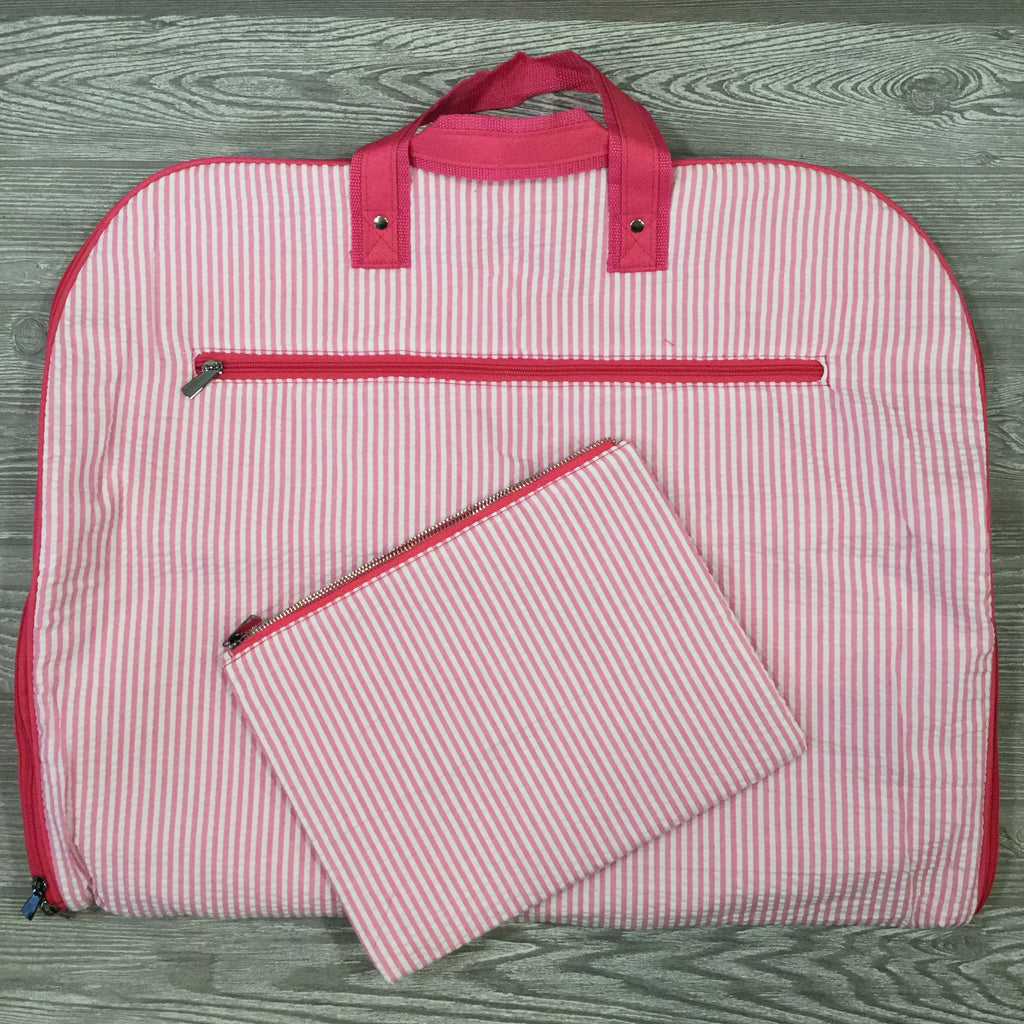 Garment Bag, Pink Seersucker, Matching Accessary Bag