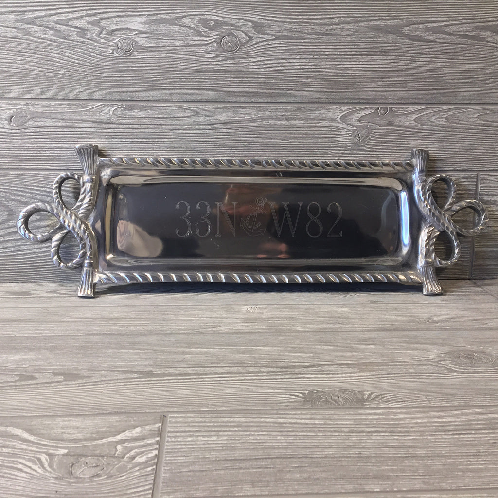 Decorative, Silver Platter with Rope Motif Handles