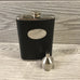 Black Leather Flask with Silver Engraved Plate