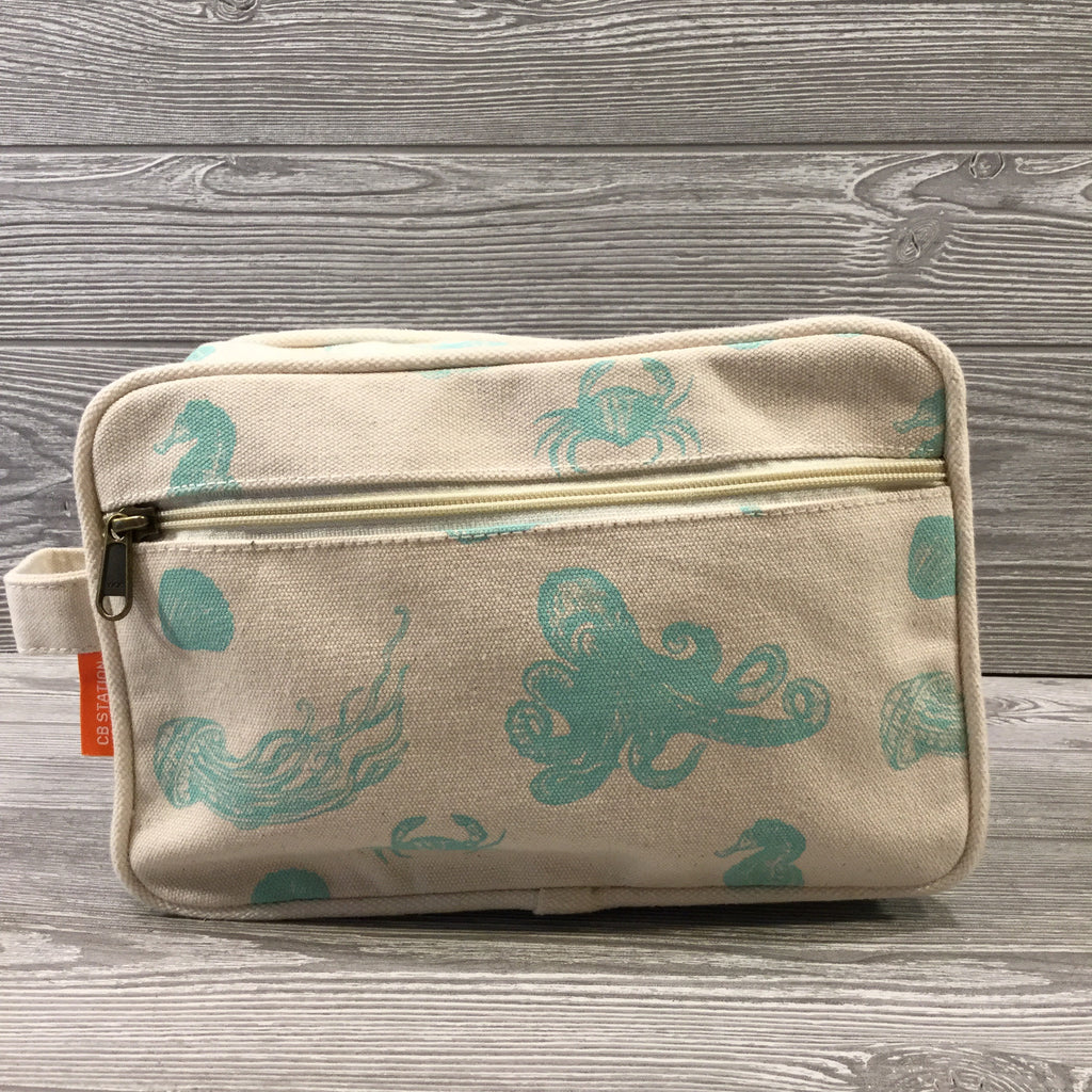 Makeup Bag, Canvas Turquoise Sea Life, Exterior Zipper