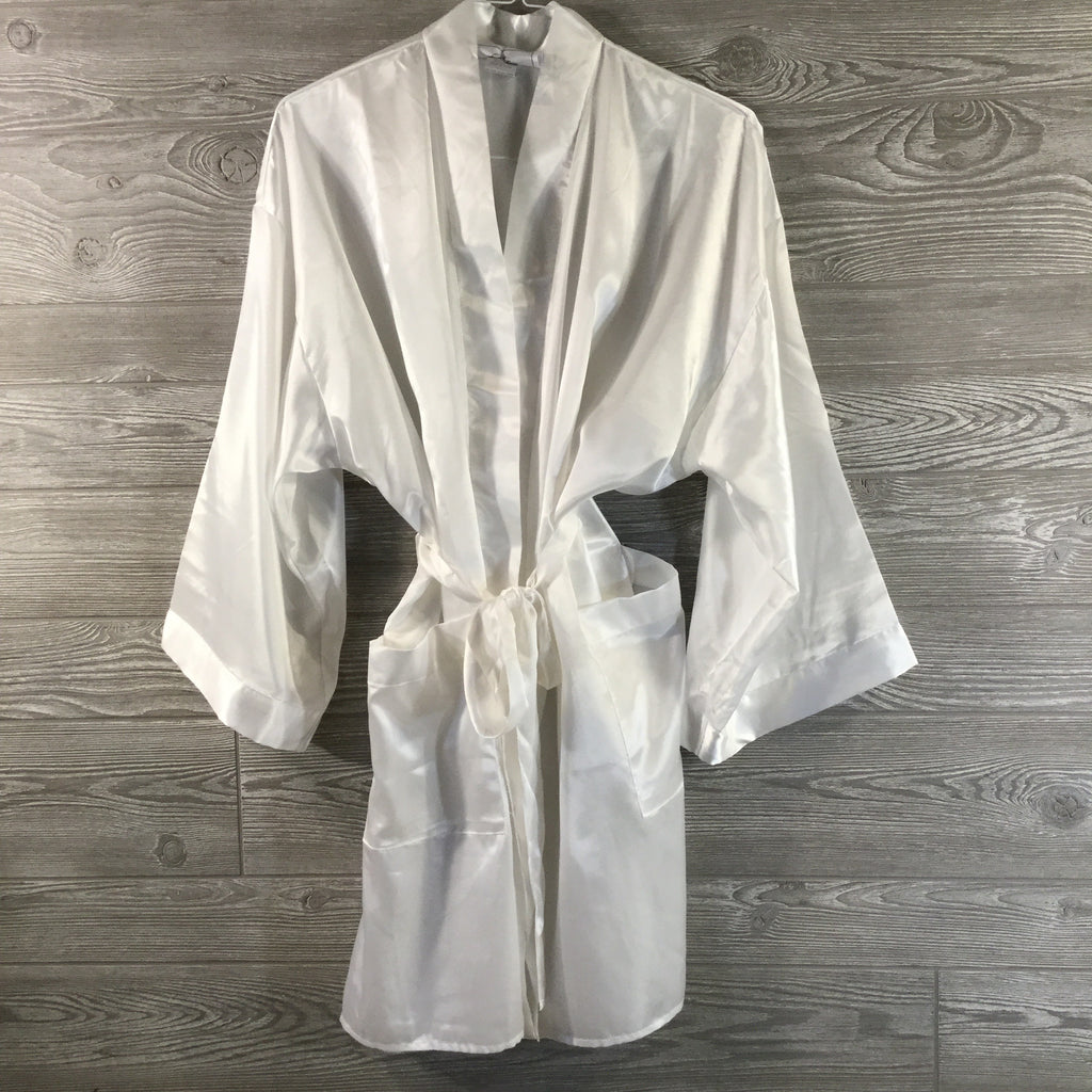 Robe, White Satin, Short Length With Pocket