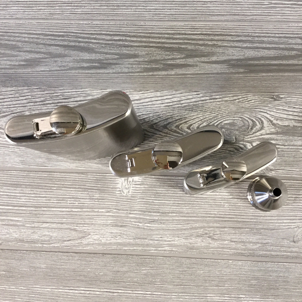 Flasks, Stainless Steel Silver with Funnel, 3 Sizes