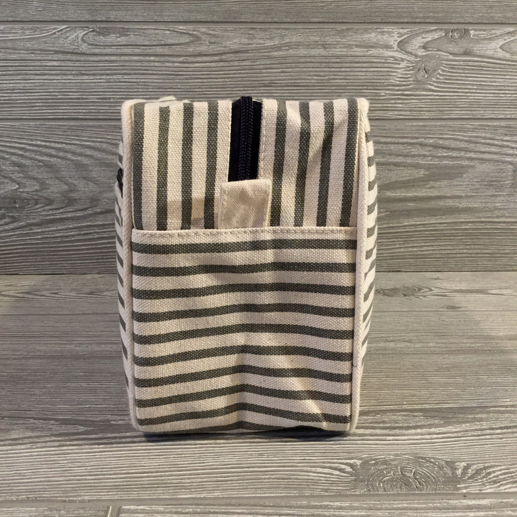 Makeup Bag, Canvas with Gray Pinstripe Pattern