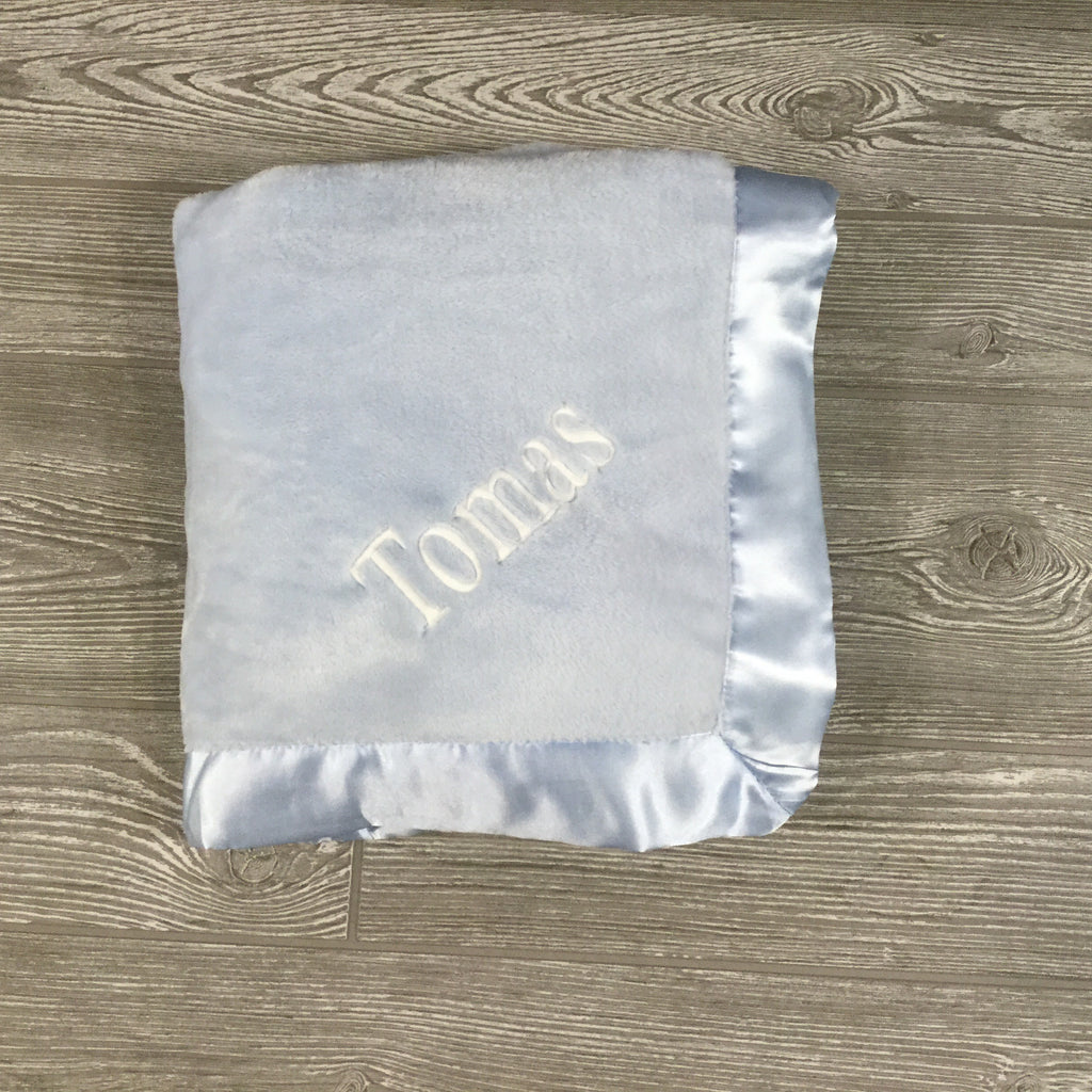 Kids and Babies, Microfleece Baby Blanket, Blue with Matching Trim