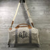 Weekender Gray Striped Canvas Bag, Gray Trim and Leather Handles