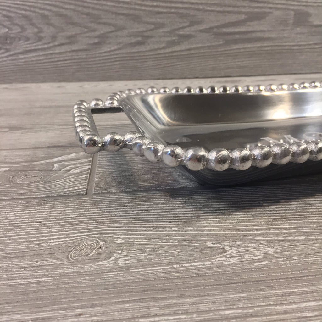 Beaded Silver Bread Tray with Handles and Spreader