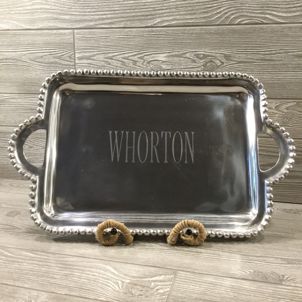 Beaded Silver Platter with Handles, Rectangle