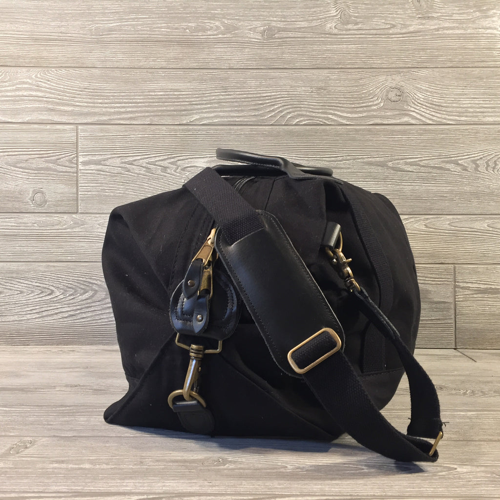 Weekender Black Canvas Bag with Black Leather Handles