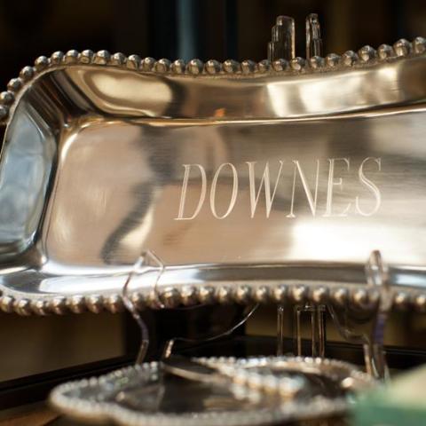 Beaded Silver Bread Tray with Handles and Spreader