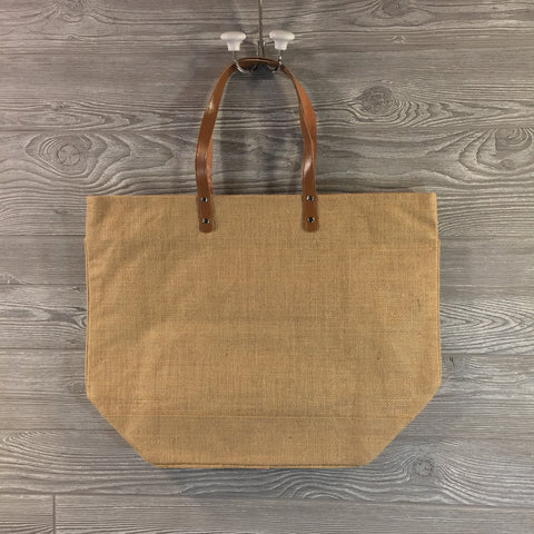 Jute Tote, Burlap with Zippered Top and Leather Handles, 6 Colors