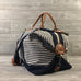 Weekender Navy Striped Canvas Bag, Navy Trim and Leather Handles