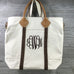 Canvas Tote, Flight Bag with Zippered Top with Leather Handles, 3 Trim Colors