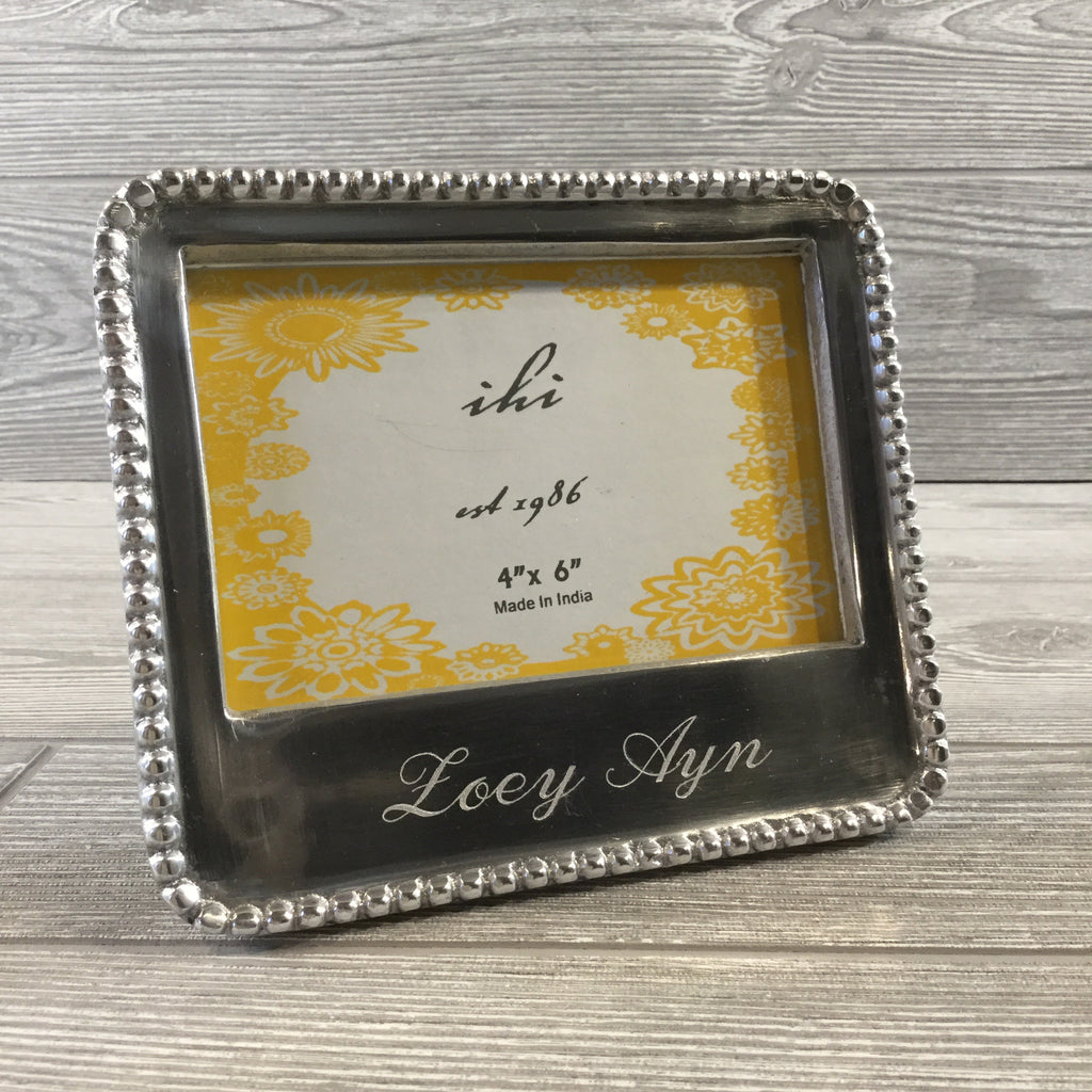 Decorative Small Beaded Silver Picture Frame for 4" x 6" Photo