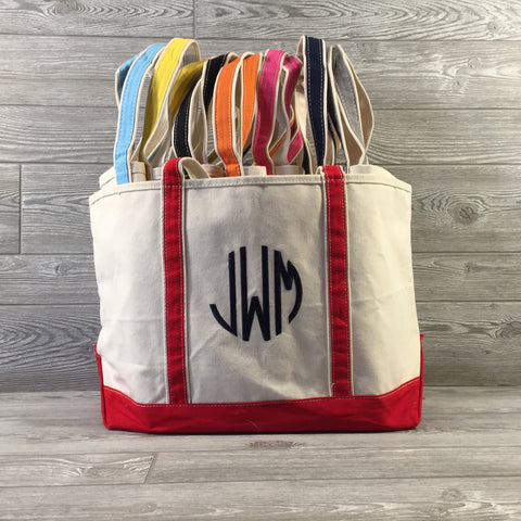 Boat Tote, Canvas with Zippered Top, 8 Trim Colors