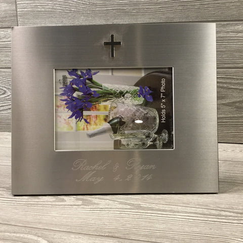 Silver Picture Frame for 5"x 7" Photo, Silver Cross