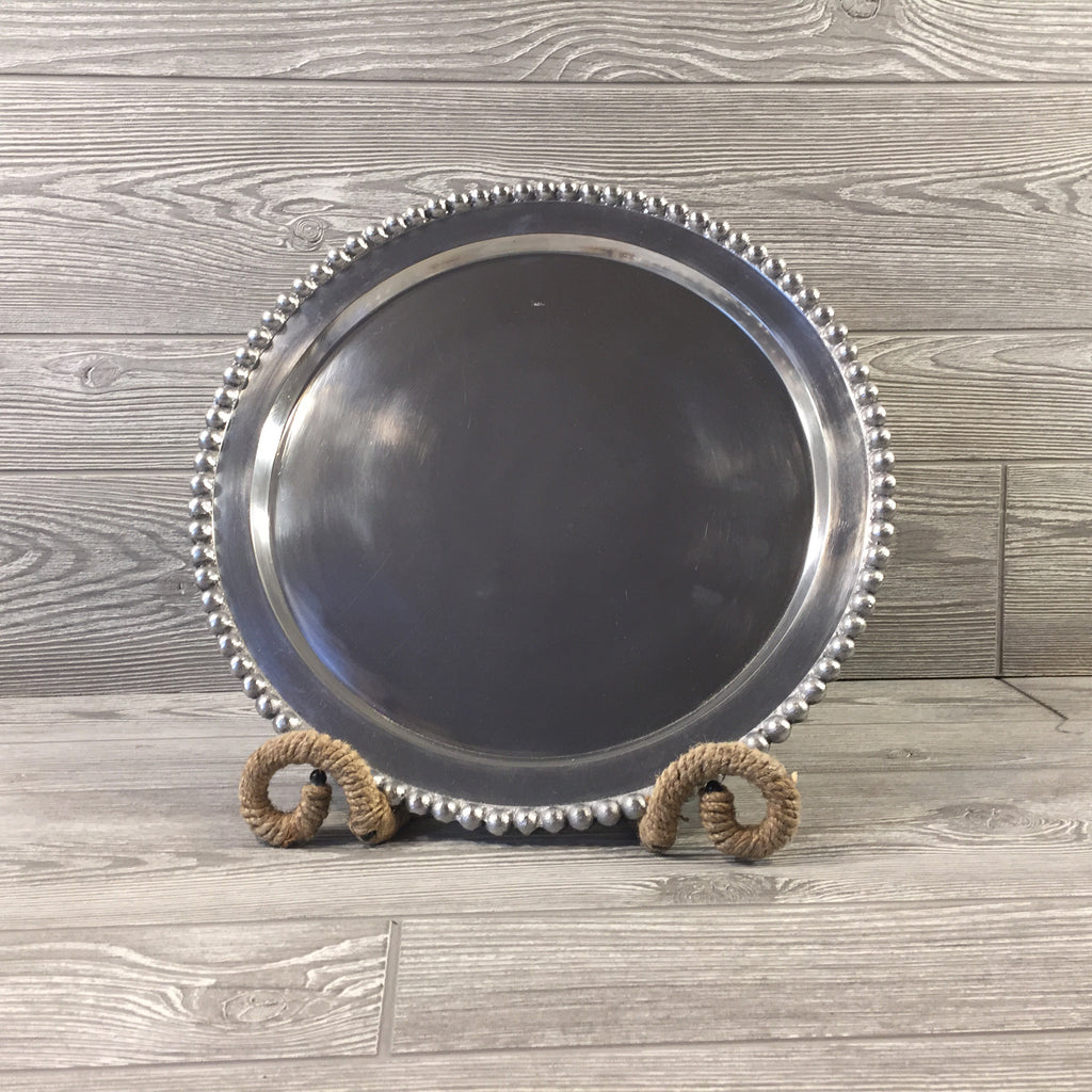 Decorative, Beaded Silver Tray, Round