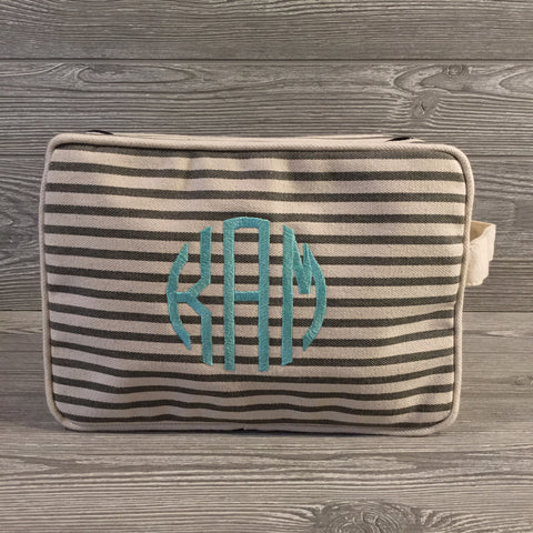 Makeup Bag, Canvas with Gray Pinstripe Pattern