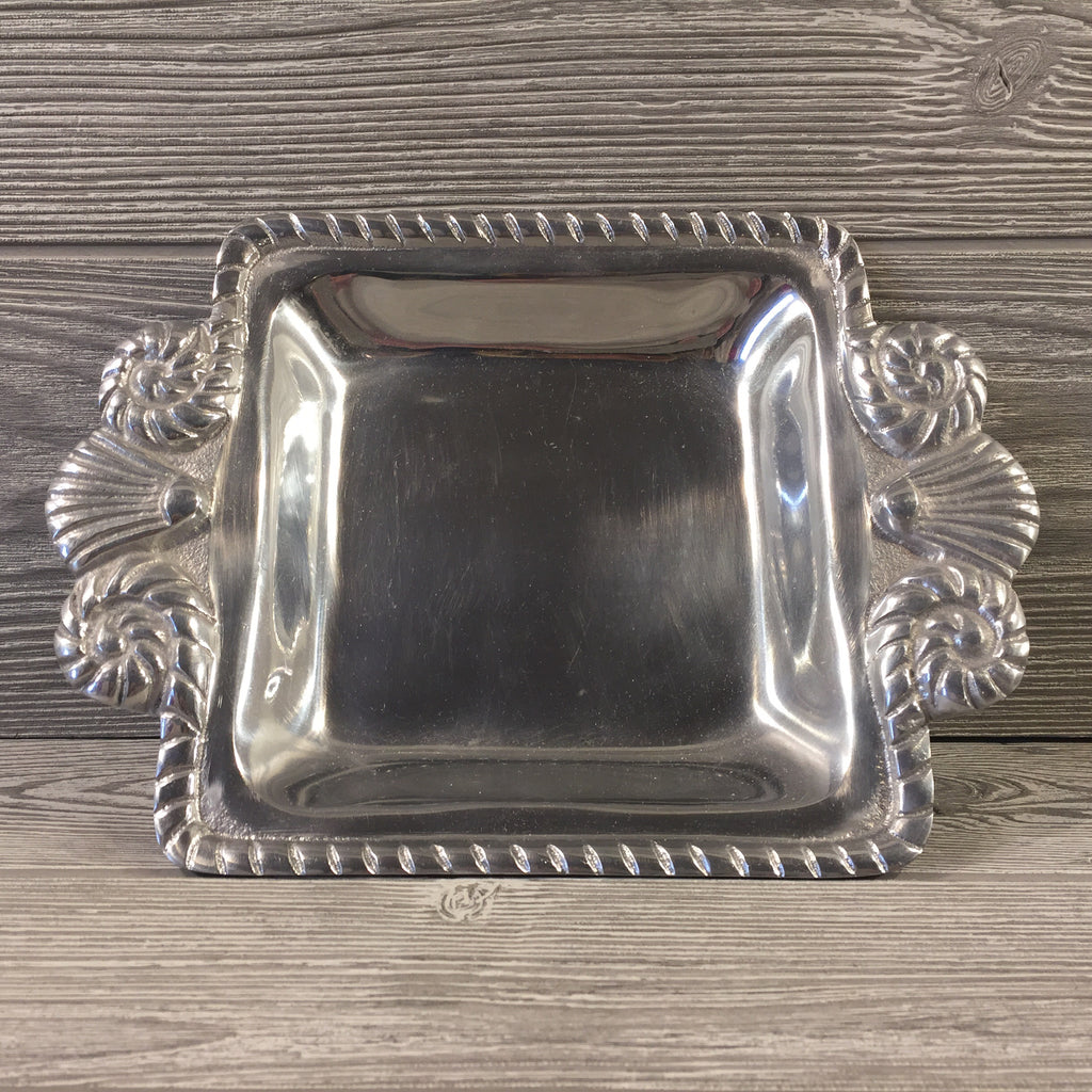 Decorative, Silver Serving Dish with Rope and Shell Design