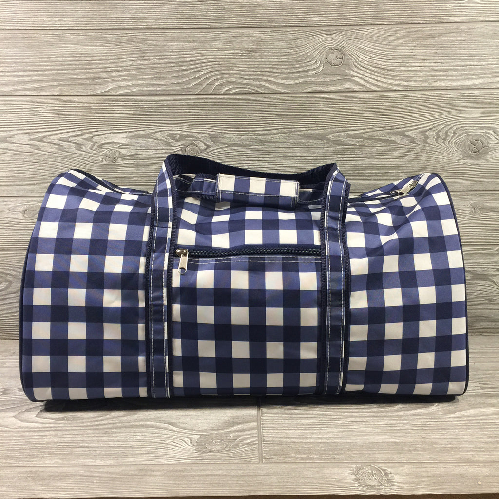Duffel Bag, Blue Gingham Pattern