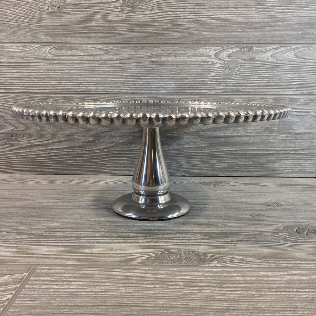 Beaded Silver Cake Stand on Pedestal